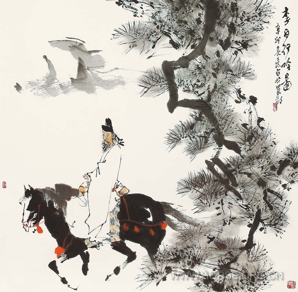 夏亮熹《李白行吟图》70×138cm 68×68cm.jpg