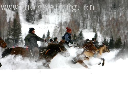 新疆图瓦人雪地赛马惊险刺激
