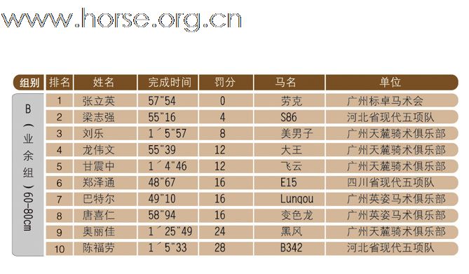 2009天麓骑术场地障碍常规赛(新春站)比赛成绩