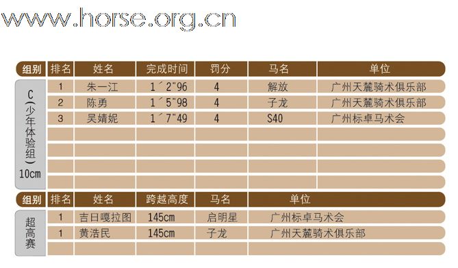 2009天麓骑术场地障碍常规赛(新春站)比赛成绩