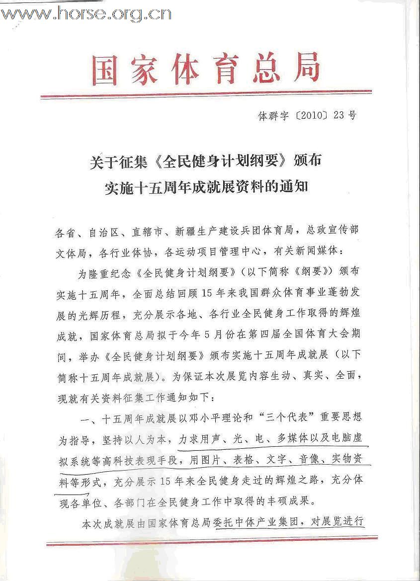 关于征集《全民健身计划纲要》颁布实施十五周年成就展资料的通知
